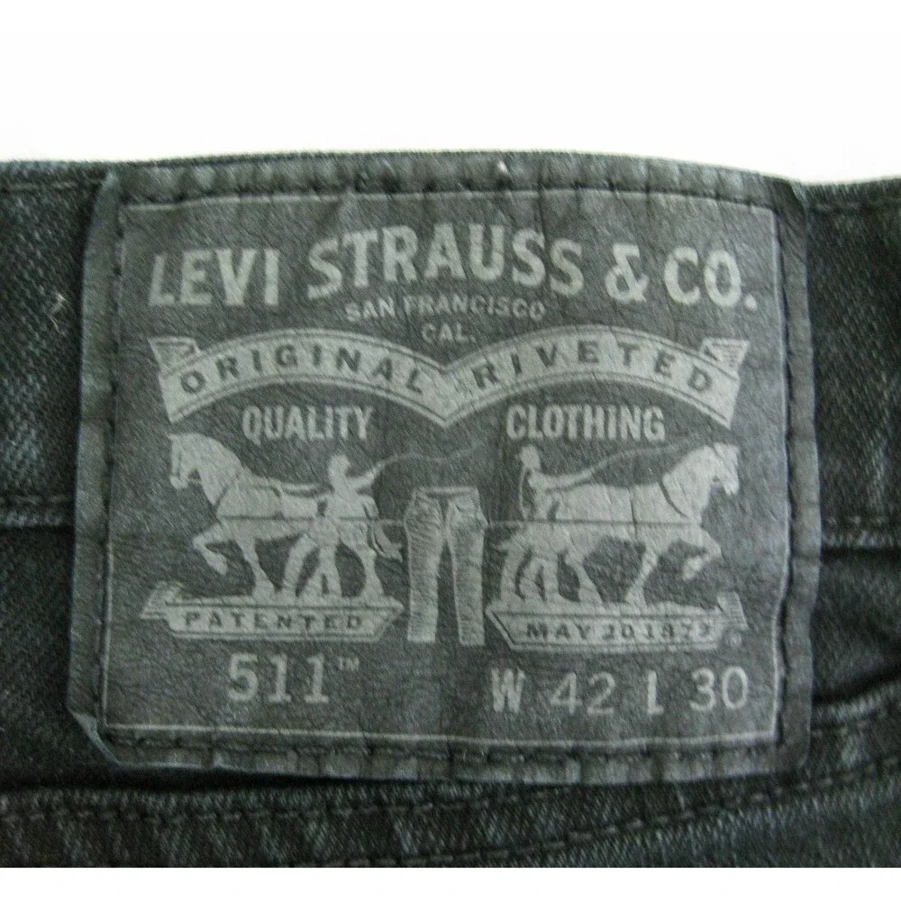 Levi's 511 Black Jeans Mens Size 42x30 Cotton Denim Pants 5 Pockets Zipper Fly